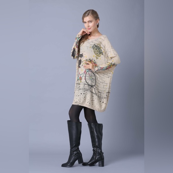 Mixed Print Dolman Sleeve Longline Knit Top - Picture 2 of 9